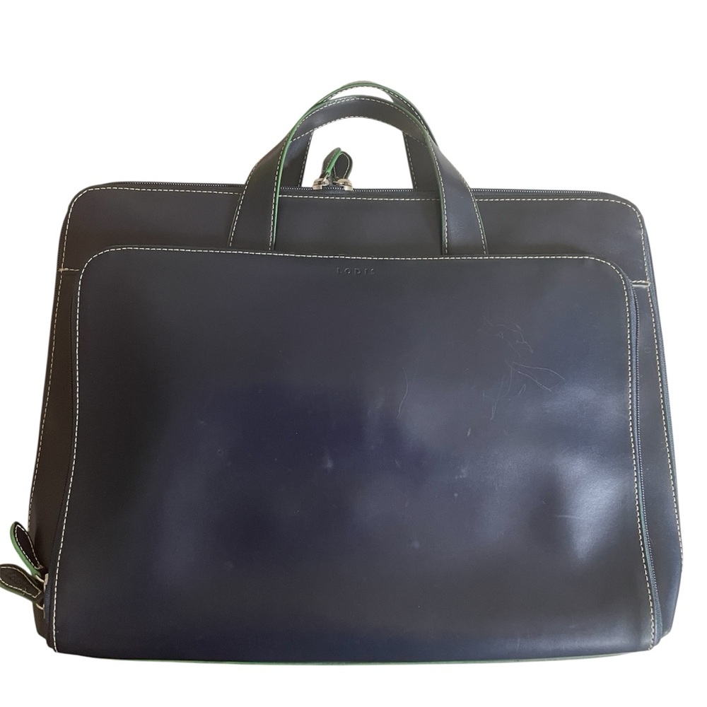 Lodis Audrey Leather Crossbody Laptop Bag 
Navy with Green Accents